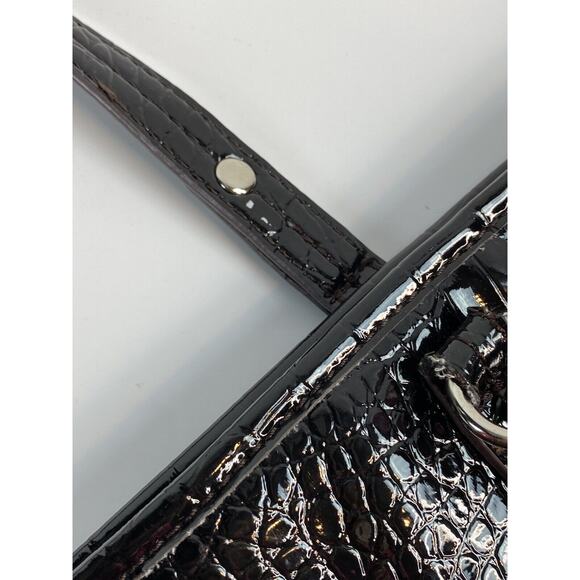 Large Black Patent Faux Leather Shoulder Bag Crocodile Purse Shopper 13x17x3 - Picture 10 of 12